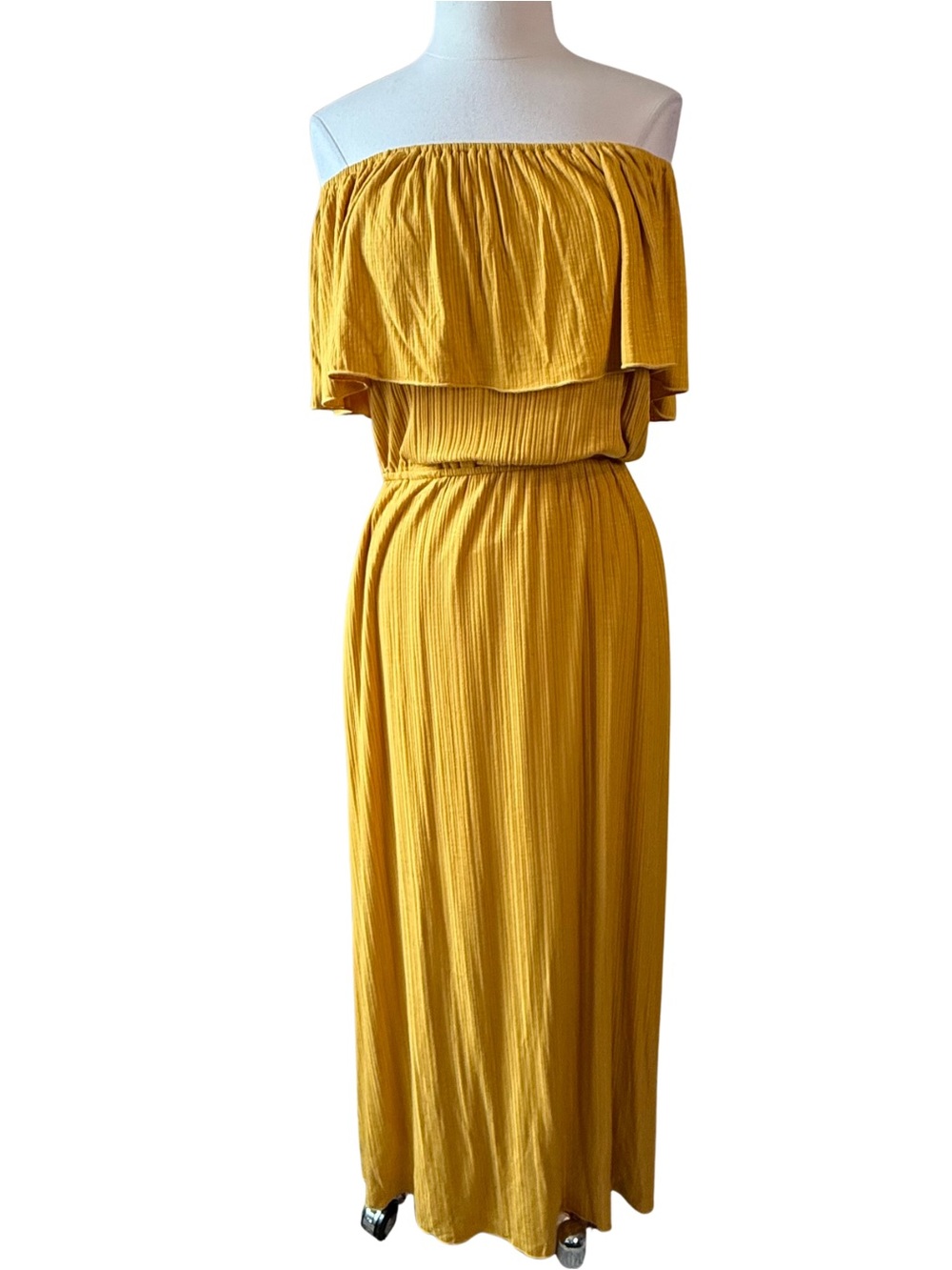 ANAMA Off-Shoulder Mustard Yellow Maxi Dress Size XL EVEREVE